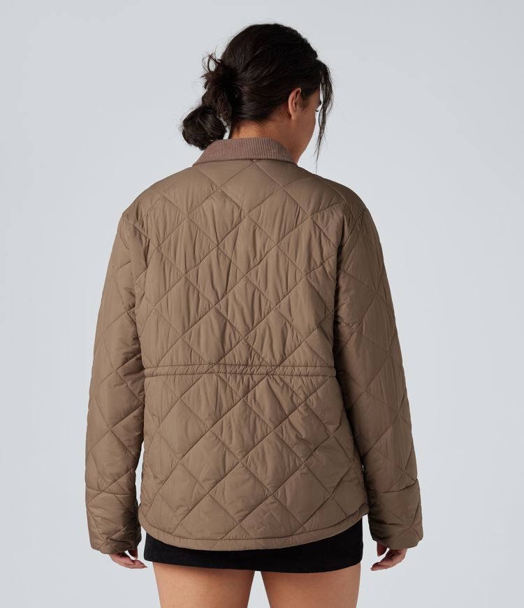 duurzame waterafstotende contrasterende corduroy jas met trekkoord en zakken geschikt voor een casual look.