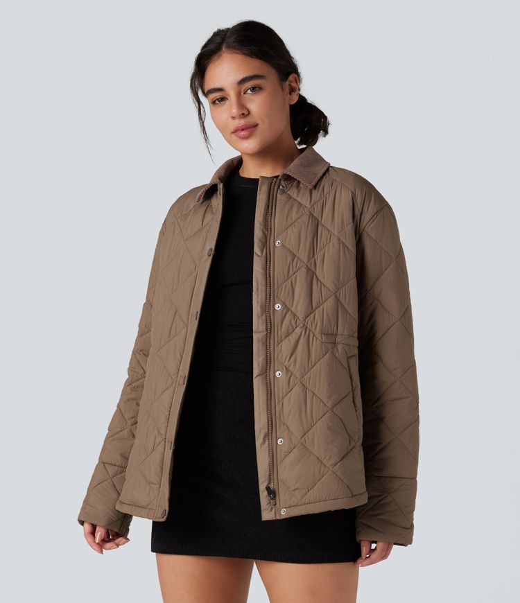 duurzame waterafstotende contrasterende corduroy jas met trekkoord en zakken geschikt voor een casual look.