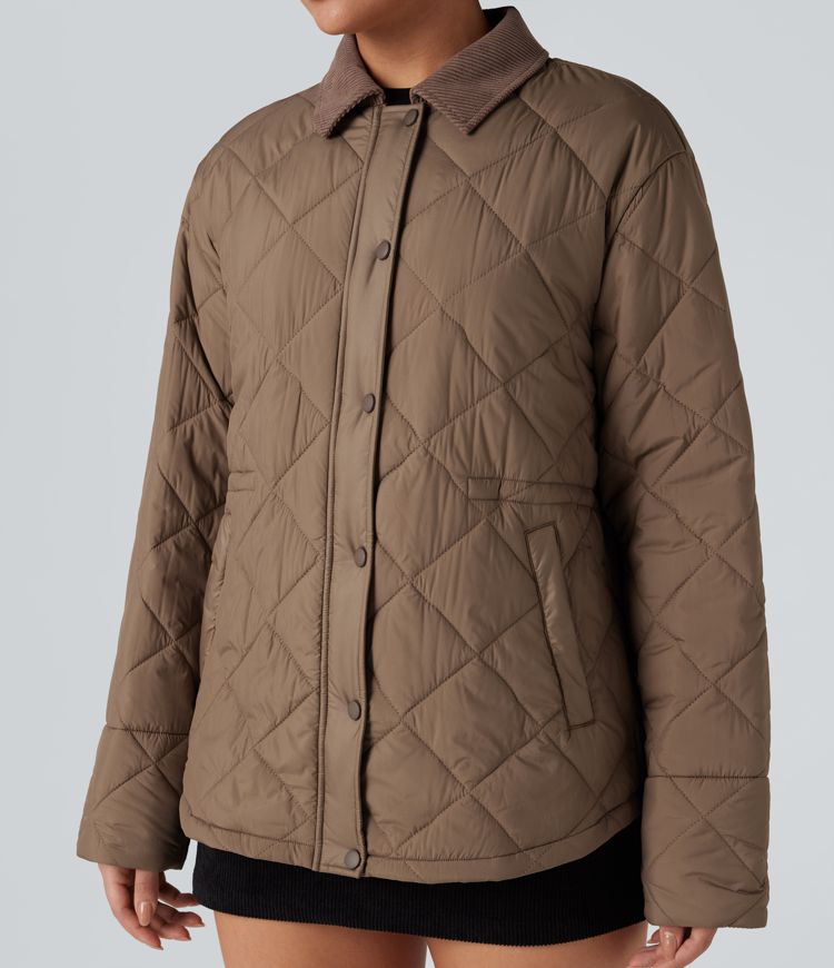 duurzame waterafstotende contrasterende corduroy jas met trekkoord en zakken geschikt voor een casual look.