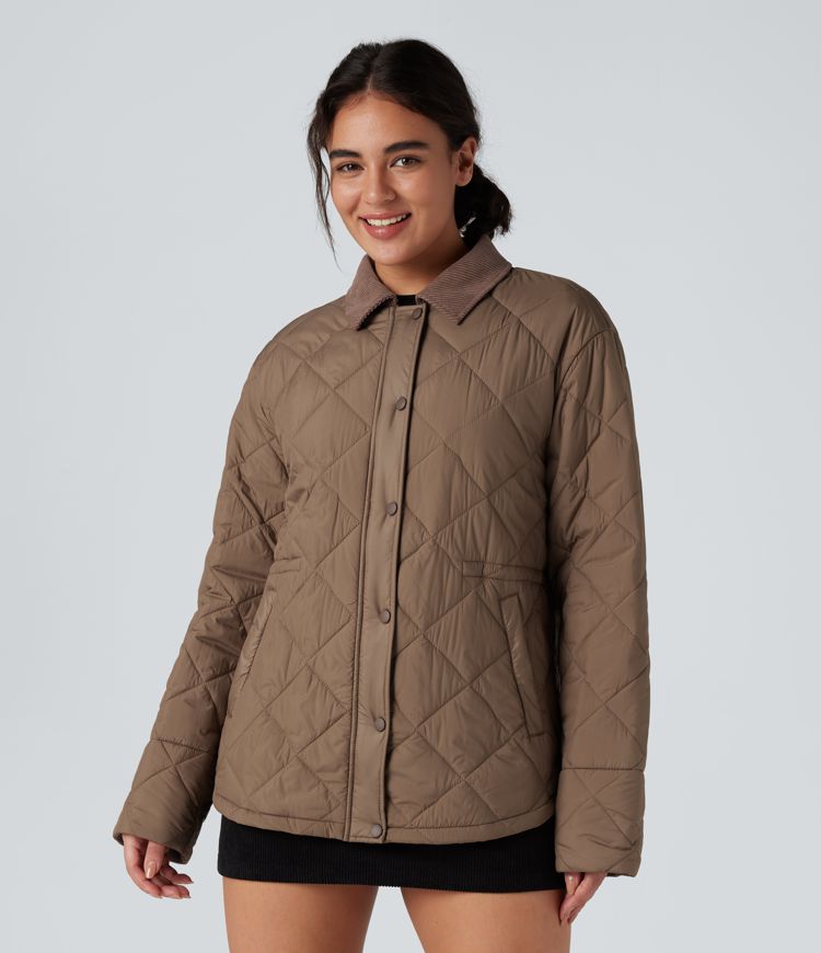 duurzame waterafstotende contrasterende corduroy jas met trekkoord en zakken geschikt voor een casual look.
