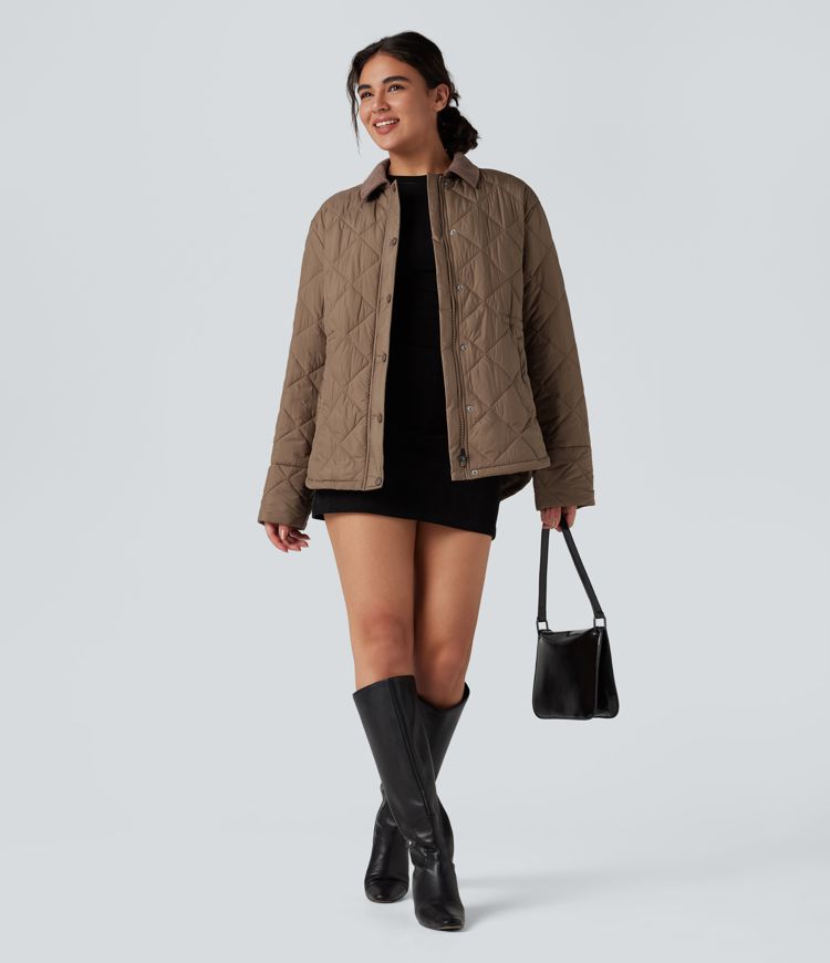 duurzame waterafstotende contrasterende corduroy jas met trekkoord en zakken geschikt voor een casual look.