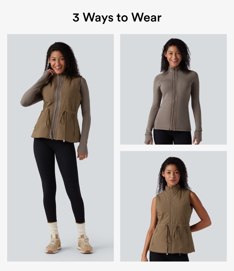 3-in-1 fleecejack met hoge kraag lange mouwen duimgaten en gewatteerd vest met zakken