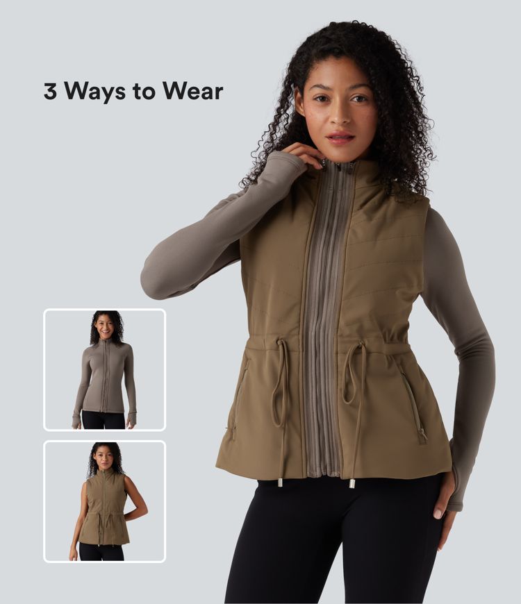 3-in-1 fleecejack met hoge kraag lange mouwen duimgaten en gewatteerd vest met zakken