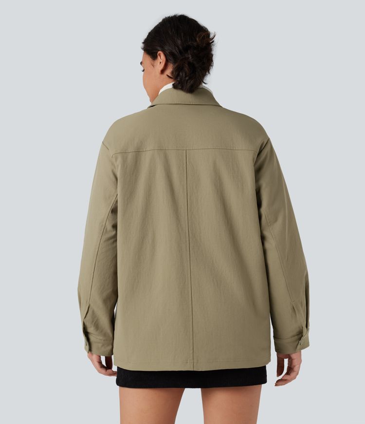 casual shacket gewatteerde jas met lange mouwen en ritssluiting en zakken