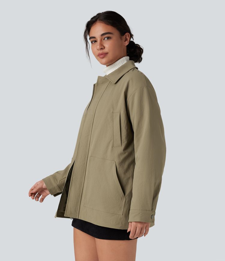 casual shacket gewatteerde jas met lange mouwen en ritssluiting en zakken