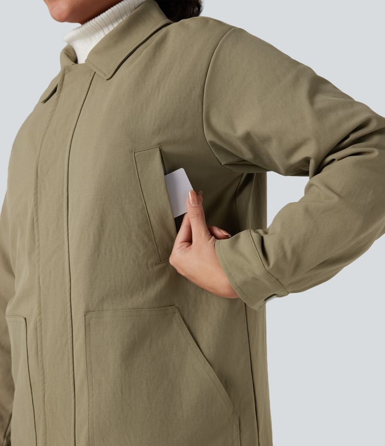 casual shacket gewatteerde jas met lange mouwen en ritssluiting en zakken