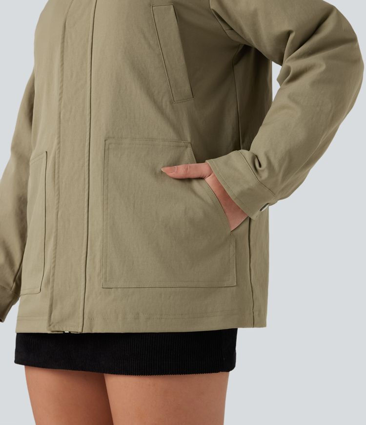 casual shacket gewatteerde jas met lange mouwen en ritssluiting en zakken