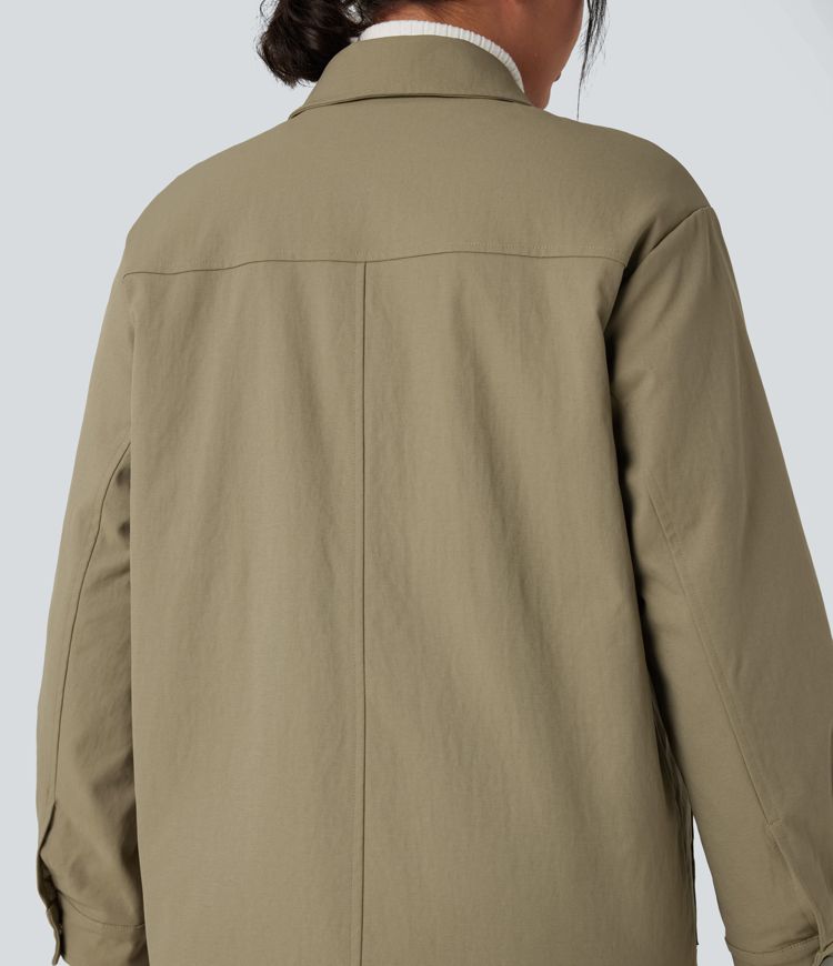 casual shacket gewatteerde jas met lange mouwen en ritssluiting en zakken