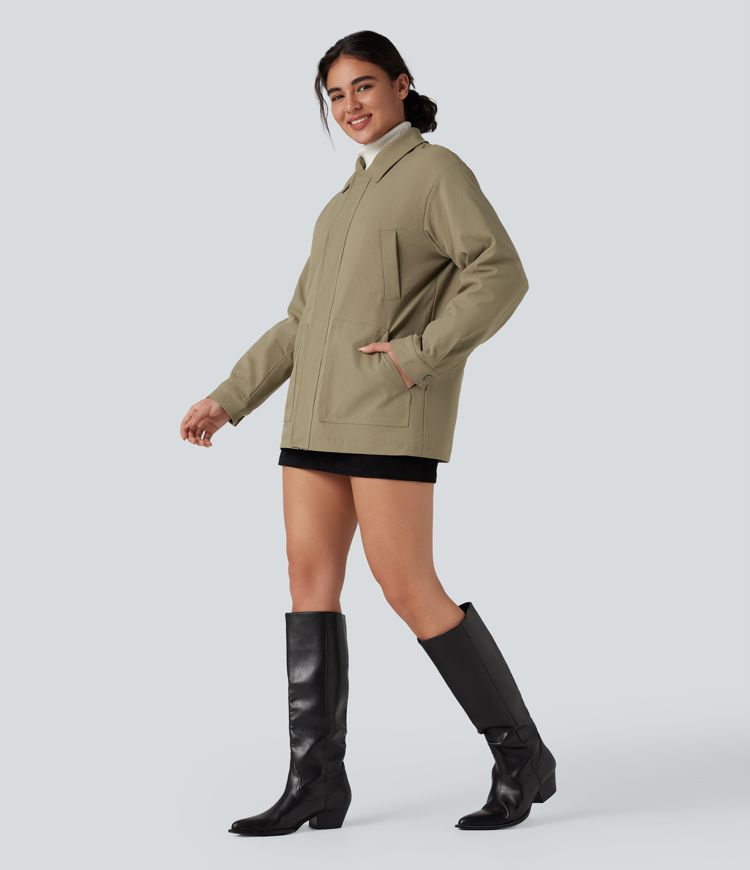 casual shacket gewatteerde jas met lange mouwen en ritssluiting en zakken