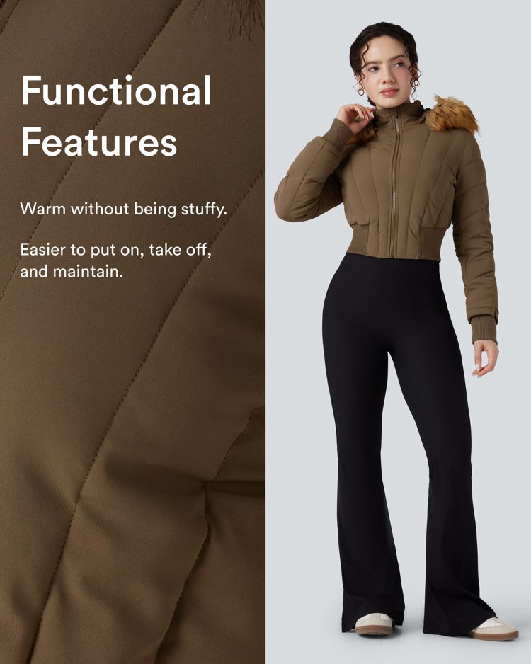 puffflex casual gewatteerde jas met capuchon en afneembare imitatiebontkraag en lange mouwen