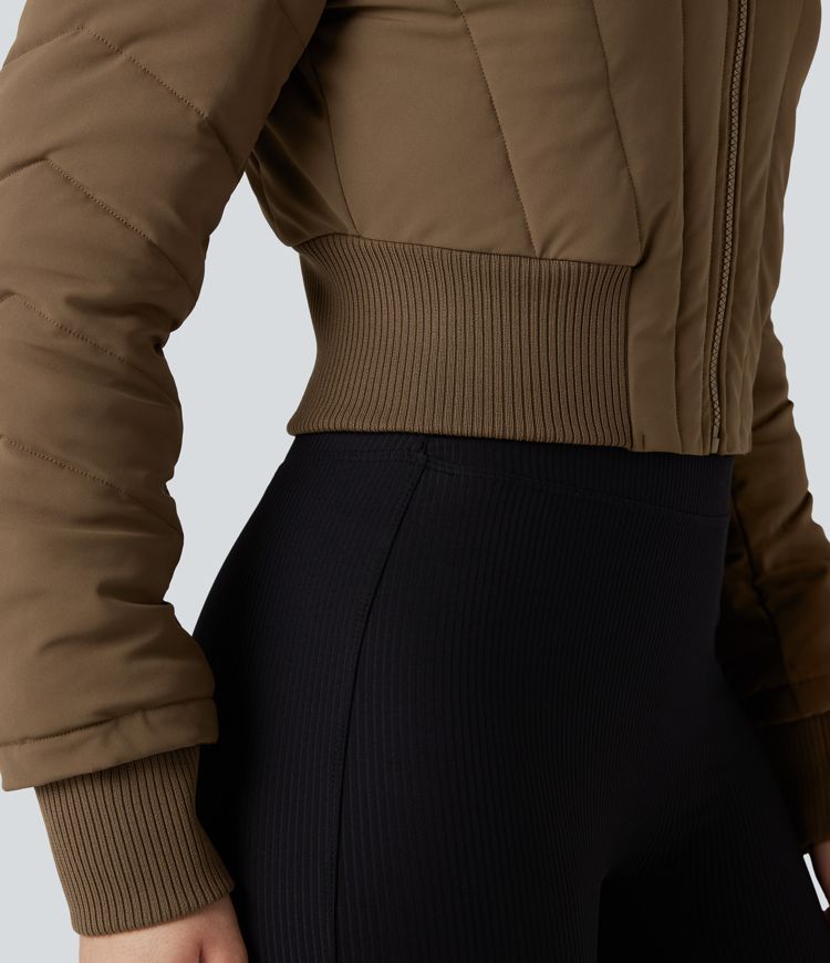puffflex casual gewatteerde jas met capuchon en afneembare imitatiebontkraag en lange mouwen
